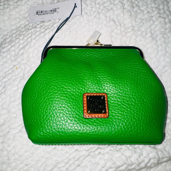 Dooney & Bourke Bright Green Leather kiss lock/kisslock coin purse/ZR407 - Picture 4 of 9